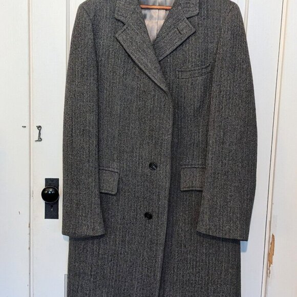 Vtg MALCOLM KENNETH Wool Herringbone Tweed Coat w/Measurements - Picture 1 of 12